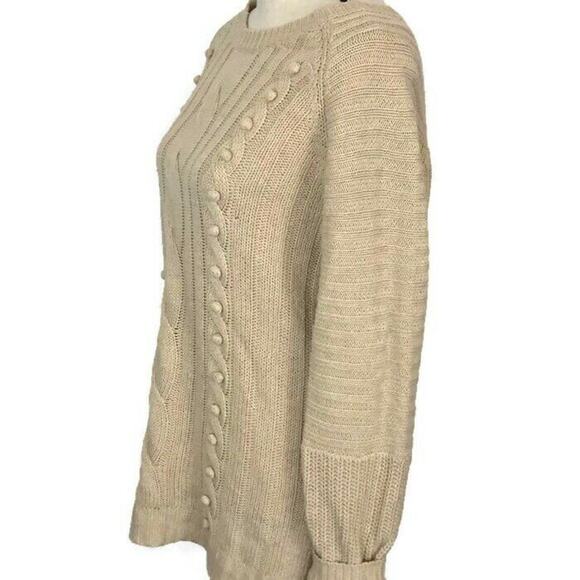 LoveRiche Cable Knit Sweater Crewneck Tunic Beige Long Sleeve Size Medium - Picture 4 of 7